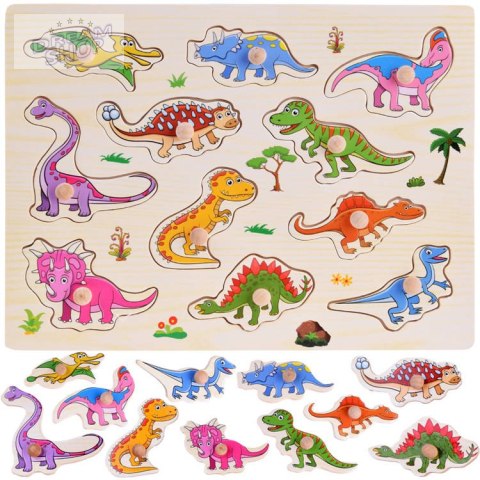 Puzzle drewniane dinozaury 11 ele. układanka drewniany sorter ZA4723