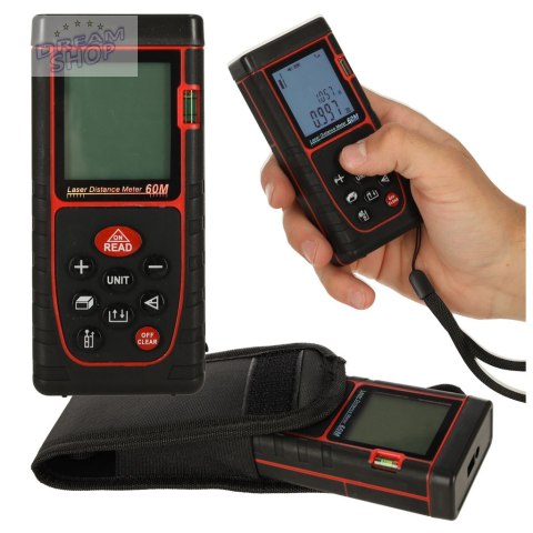 Dalmierz odległości laserowy cyfrowy wodoodporny IP54 3mm/60m pokrowiec zasilanie bateryjne Dalmierz odległości laserowy cyfrowy wodoodporny IP54 3mm/60m pokrowiec zasilanie bateryjne