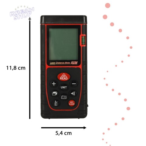 Dalmierz odległości laserowy cyfrowy wodoodporny IP54 3mm/60m pokrowiec zasilanie bateryjne Dalmierz odległości laserowy cyfrowy wodoodporny IP54 3mm/60m pokrowiec zasilanie bateryjne