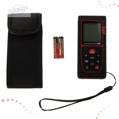 Dalmierz odległości laserowy cyfrowy wodoodporny IP54 3mm/60m pokrowiec zasilanie bateryjne Dalmierz odległości laserowy cyfrowy wodoodporny IP54 3mm/60m pokrowiec zasilanie bateryjne