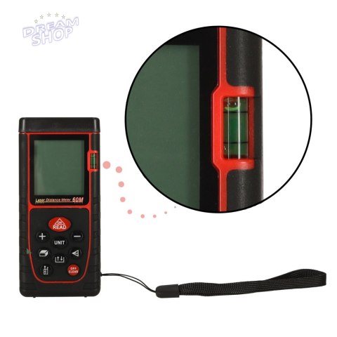 Dalmierz odległości laserowy cyfrowy wodoodporny IP54 3mm/60m pokrowiec zasilanie bateryjne Dalmierz odległości laserowy cyfrowy wodoodporny IP54 3mm/60m pokrowiec zasilanie bateryjne
