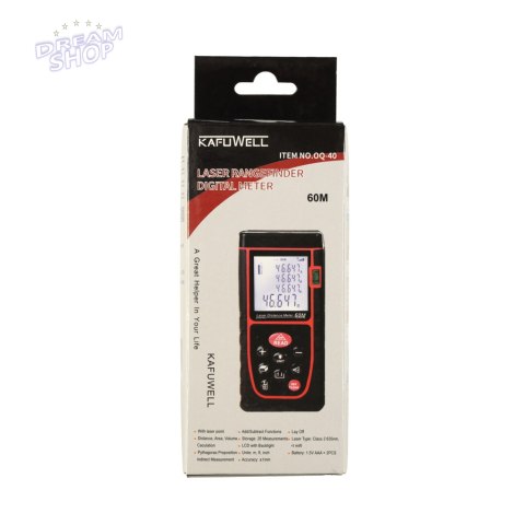 Dalmierz odległości laserowy cyfrowy wodoodporny IP54 3mm/60m pokrowiec zasilanie bateryjne Dalmierz odległości laserowy cyfrowy wodoodporny IP54 3mm/60m pokrowiec zasilanie bateryjne