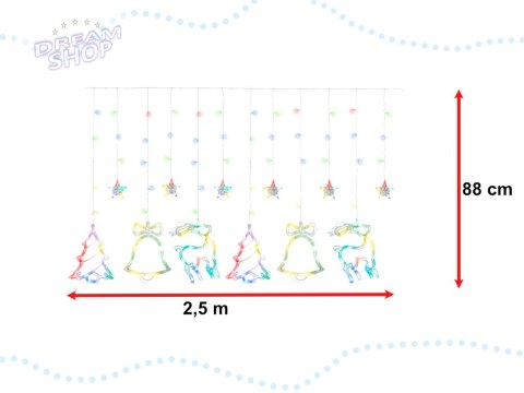 Lampki LED kurtyna renifer 2,5m 138LED multikolor