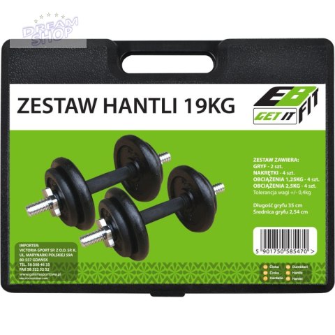 HANTLA ŻELIWNA 19 KG ( 2x9.5 KG ) WALIZKA EB FIT