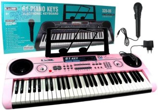 Keyboard Organy 328-06 Mikrofon Zasilacz Różowe