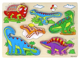 Drewniane Puzzle 3D Dla Dzieci Gra Logiczna Układanka Dinozaury 11 El.