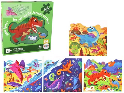 Puzzle Układanka Świat Dinozaurów 4 w 1 Dinozaury 4 Obrazki 73 El.