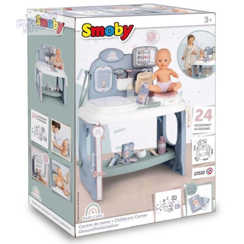 Smoby Baby Care Centrum Medyczne Opieki dla Lalek z Elektronicznym Tabletem + 24 akc.