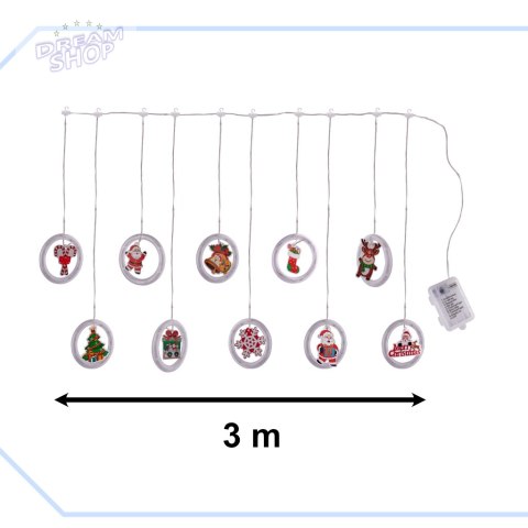 Lampki LED kurtyna z obrazkami Boże Narodzenie w kółkach 3m 10 żarówek na baterie pilot