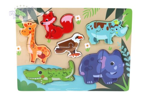 Drewniane Puzzle Zwierzęta Dinozaury Do Dopasowania