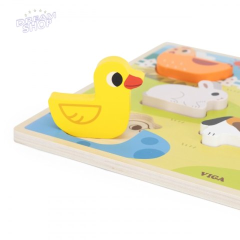 VIGA Drewniane Puzzle Układanka Montessori 2w1 Figurki Farma