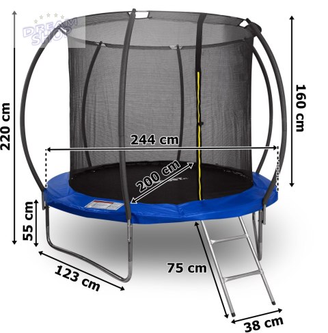 Trampolina z siatką i drabinką HENZEN 244 cm niebieska