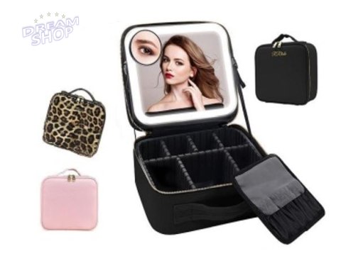 Kosmetyczka organizer na kosmetyki biżuterię kuferek z lusterkiem 10-krotne powiększenie różowy Kosmetyczka organizer na kosmetyki biżuterię kuferek z lusterkiem 10-krotne powiększenie różowy