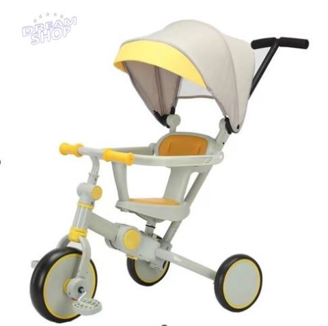 Rowerek trójkołowy TRIKE FIX V4 żółto-szary z daszkiem Rowerek trójkołowy TRIKE FIX V4 żółto-szary z daszkiem