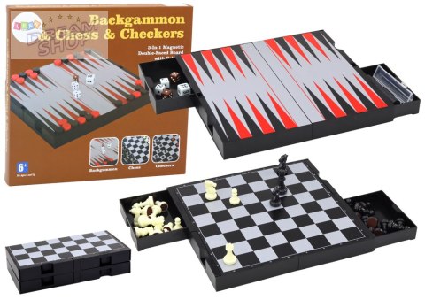 Zestaw Gier 3w1 Plansza Magnetyczna Szachy Warcaby Backgammon