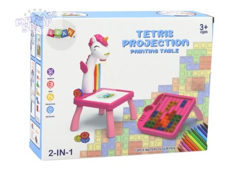 Mini Projektor Stolik Tetris 2w1 Jednorożec Niebieski