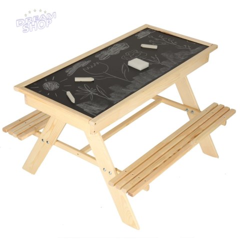 Meble ogrodowe dla dzieci stolik + 2 ławki piaskownica tablica kredowa schowek 93 x 78 x 68 cm
