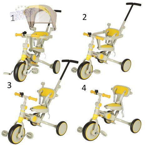 Rowerek trójkołowy TRIKE FIX V4 żółto-szary z daszkiem Rowerek trójkołowy TRIKE FIX V4 żółto-szary z daszkiem