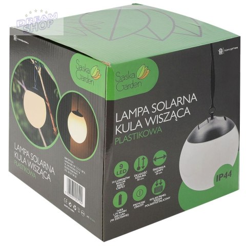 LAMPA SOLARNA PLASTIKOWA KULA WISZĄCA 20CM