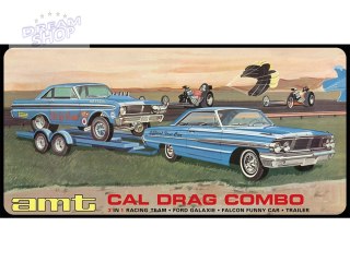 Model Plastikowy - Zestaw 3w1 Samochód + Samochód + Naczepa 1:25 Cal Drag Combo 1964 Galaxie, AWB Falcon & Trailer