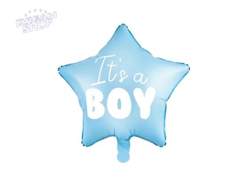 Balon foliowy "It's a boy" na baby shower gwiazda niebieska 48cm