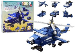 Helikopter Śmigłowiec Policyjny Klocki Konstrukcyjne 6w1 Niebieski 1000ele.