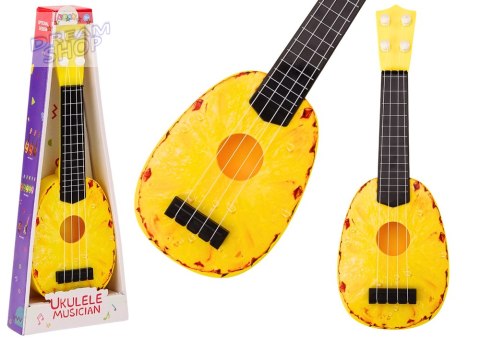 Ukulele Dla Dzieci Mini Gitara 4 Struny Motyw Ananasa Gitarka Żółta 15″