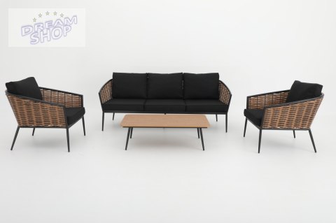 Duży Zestaw Mebli Ogrodowych Aluminiowe Sofa + Dwa Fotele + Stolik