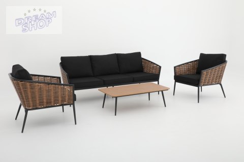 Duży Zestaw Mebli Ogrodowych Aluminiowe Sofa + Dwa Fotele + Stolik