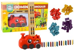 Autko Czerwony Dinozaur na Baterie Układające Kolorowe Domino 4 Kolory Klocków
