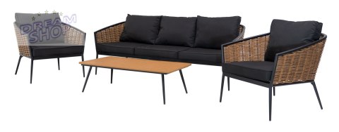 Duży Zestaw Mebli Ogrodowych Aluminiowe Sofa + Dwa Fotele + Stolik