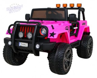 Auto terenowe typu jeep Monster 4x4 dla dzieci Różowy + Pilot + Regulacja siedzenia + Wolny Start + MP3 LED + Bagażnik + Plecak