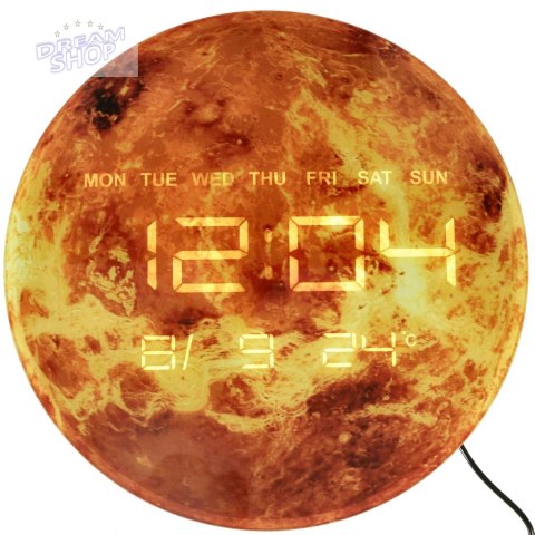 Zegar ścienny planeta mars z wyświetlaczem LED 32 cm pomarańczowy Zegar ścienny planeta mars z wyświetlaczem LED 32 cm pomarańczowy