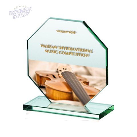 Trofeum szklane z nadrukiem kolorowym LuxorJet grawerowane oraz wypełnione farbą Trofeum szklane z nadrukiem kolorowym LuxorJet grawerowane oraz wypełnione farbą