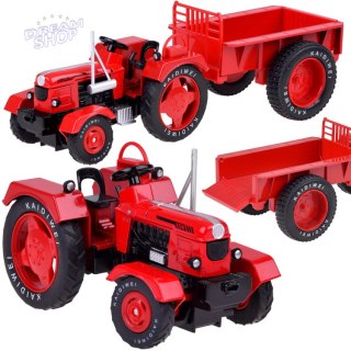 Czerwony Metalowy Traktor z przyczepką Skrętne Gumowe koła 1:18 ZA5202