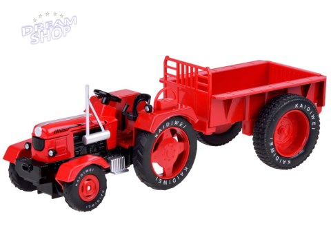 Czerwony Metalowy Traktor z przyczepką Skrętne Gumowe koła 1:18 ZA5202