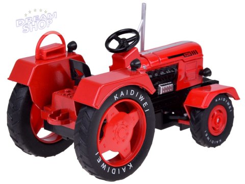 Czerwony Metalowy Traktor z przyczepką Skrętne Gumowe koła 1:18 ZA5202