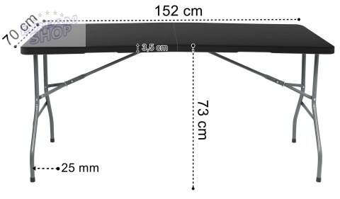 Stół cateringowy składany w walizkę RICO czarny 150 cm