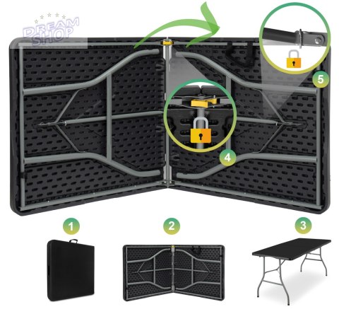 Stół cateringowy składany w walizkę RICO czarny 150 cm