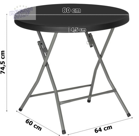 Stolik ogrodowy składany BANKIET CZARNY 80 cm