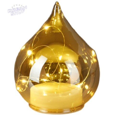 BOMBKA FORMÓWKA SZKLANA KROPLA LED 15CM GOLD