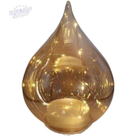 BOMBKA FORMÓWKA SZKLANA KROPLA LED 15CM GOLD