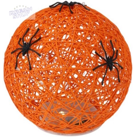 KULA DEKORACYJNA LAMPKA Z PAJĄKIEM LED 15CM HALLOWEEN POMARAŃCZOWY