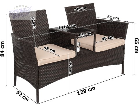 Ławka ogrodowa z technorattanu sofa CORDOBA brązowa