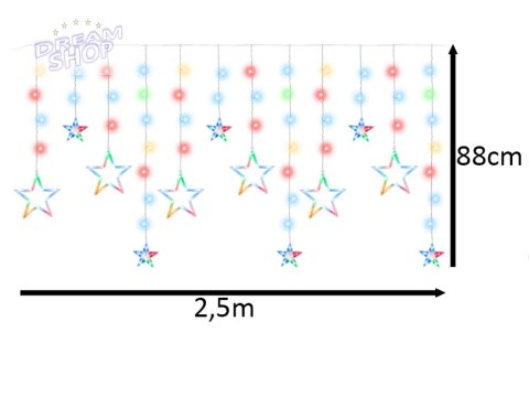 Lampki LED kurtyna gwiazdki 2,5m 138LED multikolor