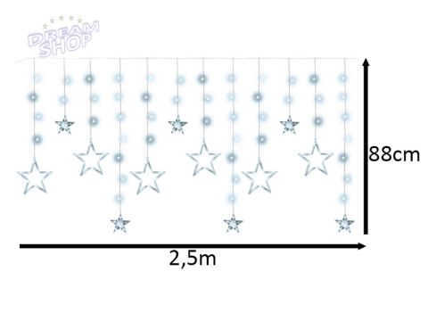 Lampki LED kurtyna gwiazdki 2,5m 138LED zimny biały