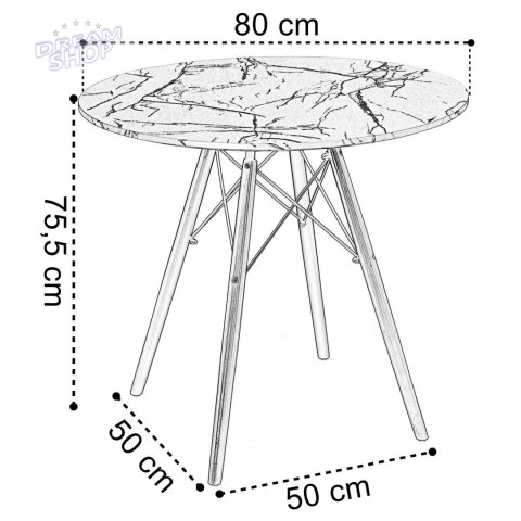 Stół nowoczesny okrągły Paris Black 80 cm MARMUR czarny