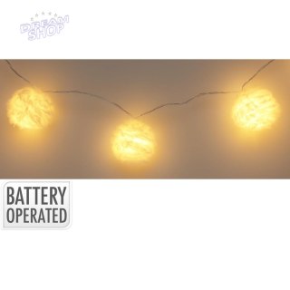 LAMPKI GIRLANDA FUTRZANE KULKI NA BATERIE 50MM LED CIEPŁY BIAŁY