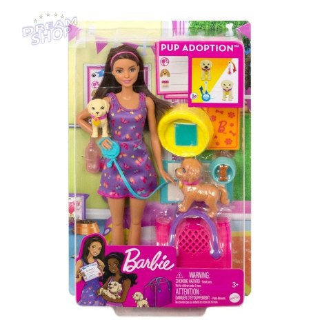 Barbie Adopcja piesków Lalka + akcesoria HKD86