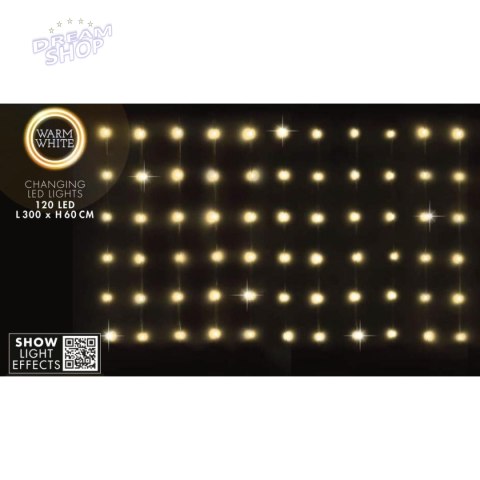 LAMPKI CHOINKOWE KURTYNA ŚWIETLNA ZEW/WEW 120 LED 300X60CM Z PILOTEM CIEPŁY BIAŁY